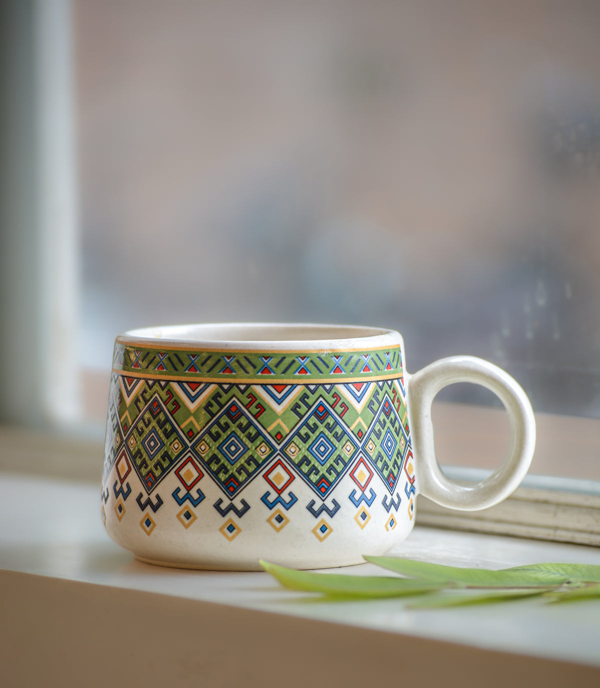 Cream Ceramic Mug with Pattern