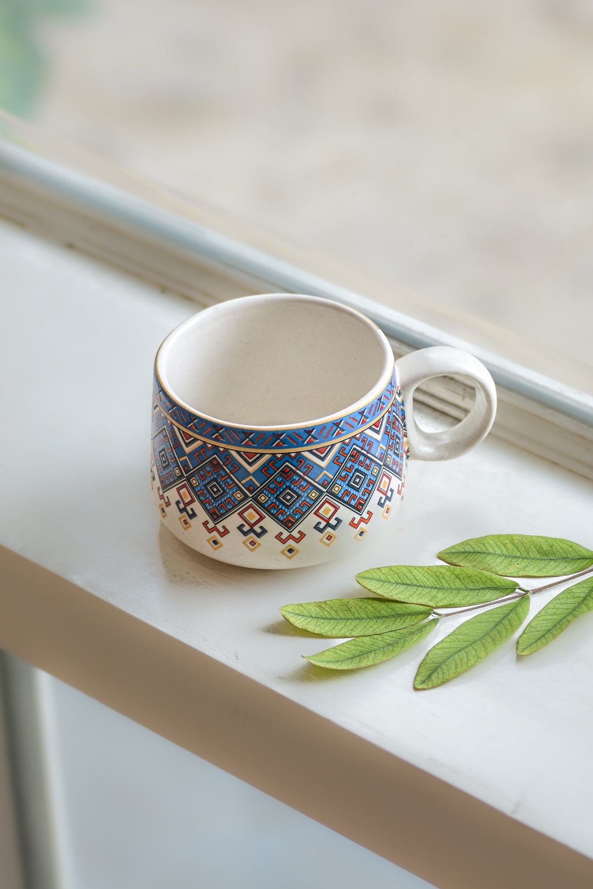 Cream Ceramic Mug with Pattern