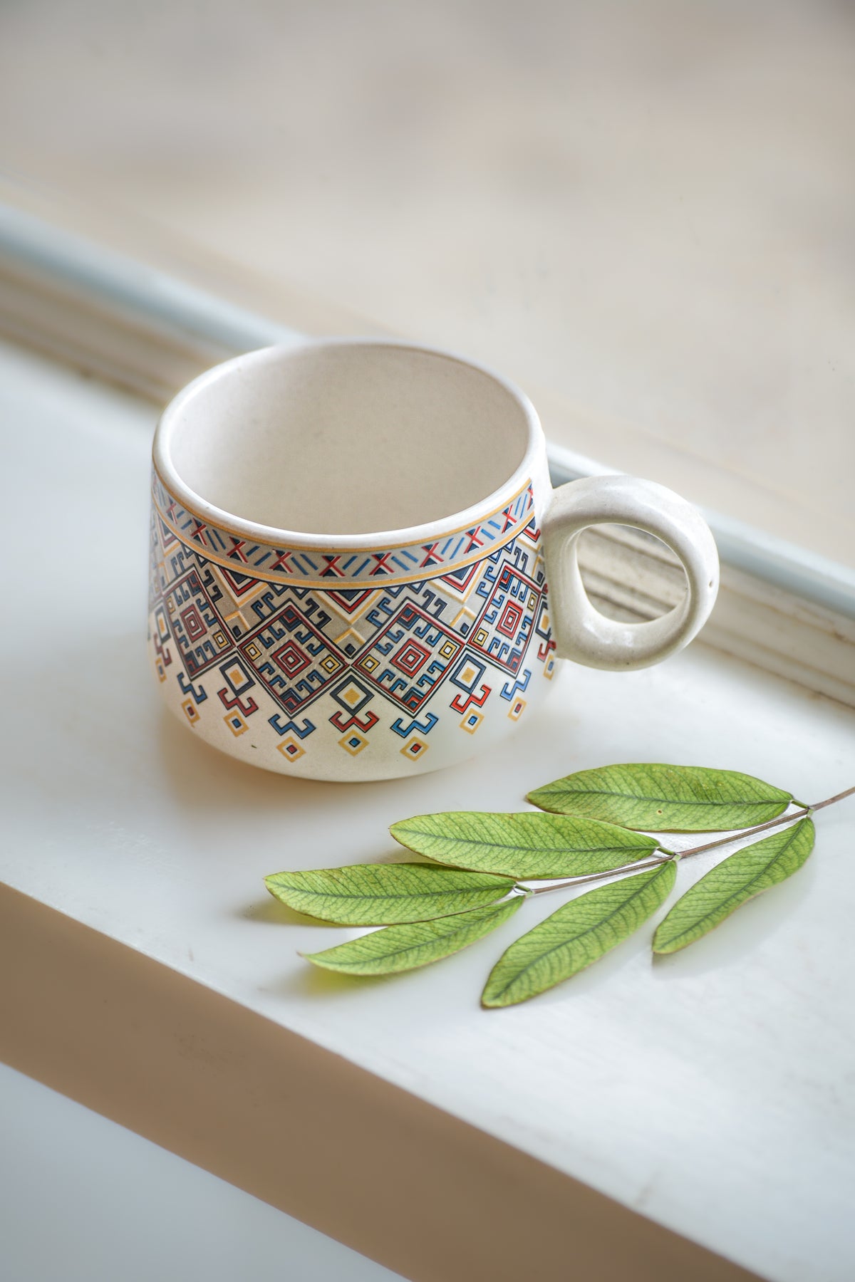 Cream Ceramic Mug with Pattern