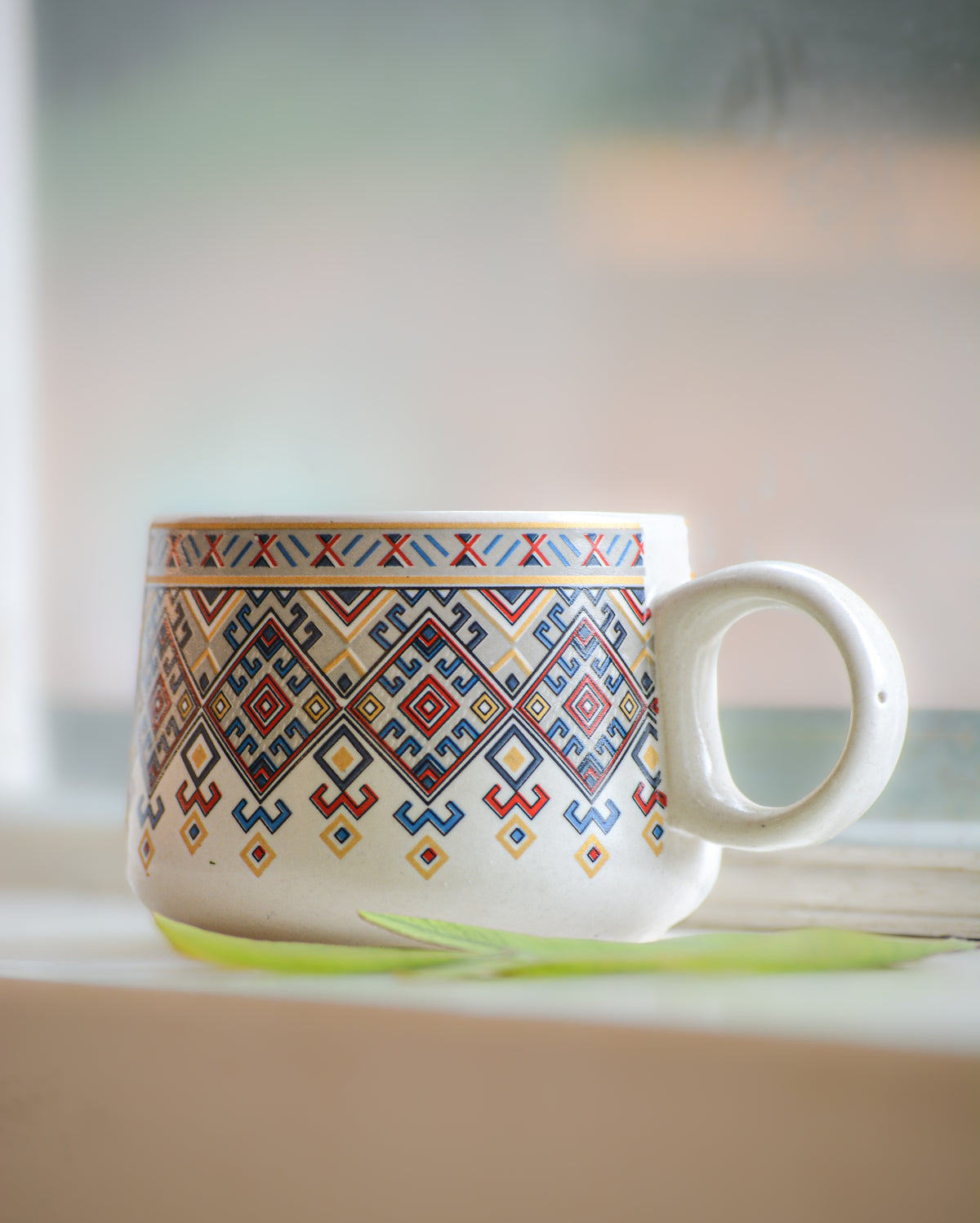 Cream Ceramic Mug with Pattern