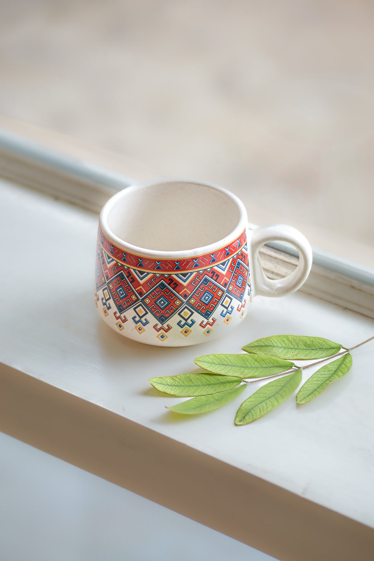 Cream Ceramic Mug with Pattern