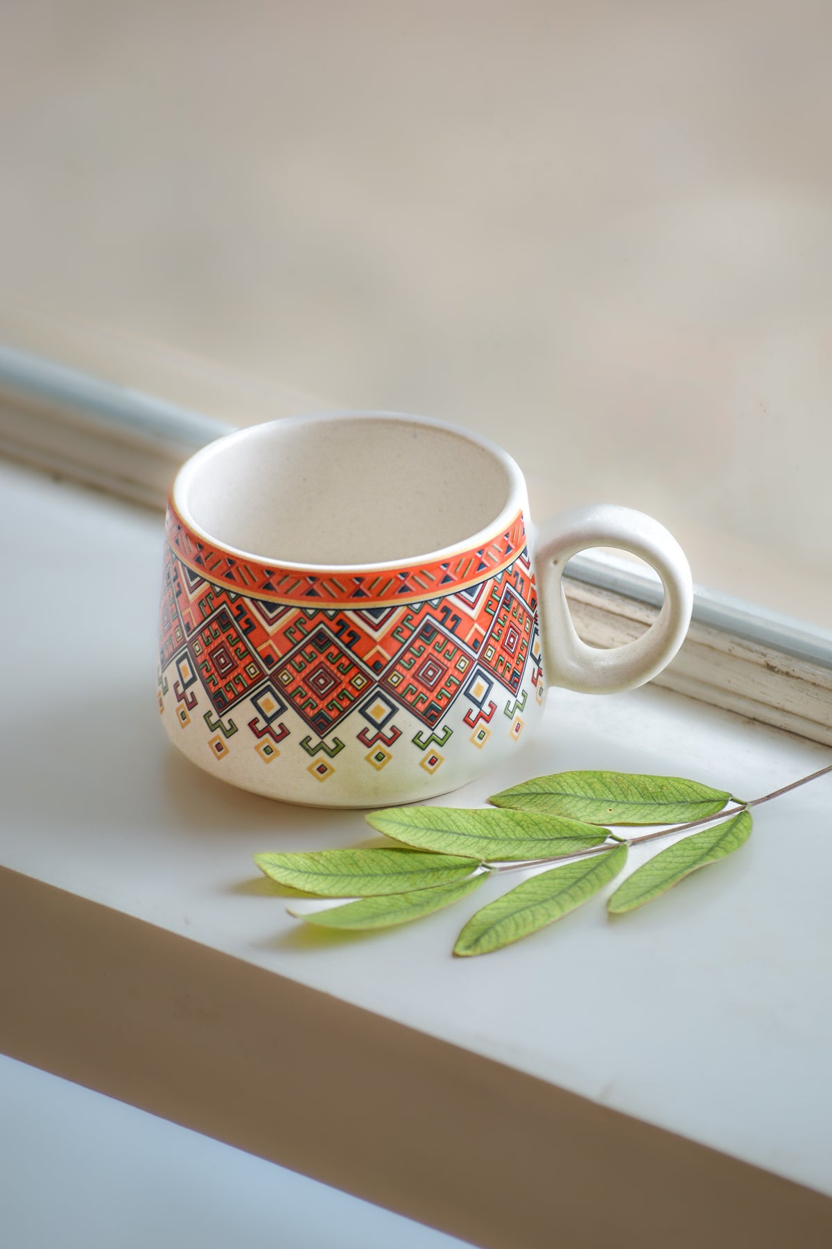 Cream Ceramic Mug with Pattern