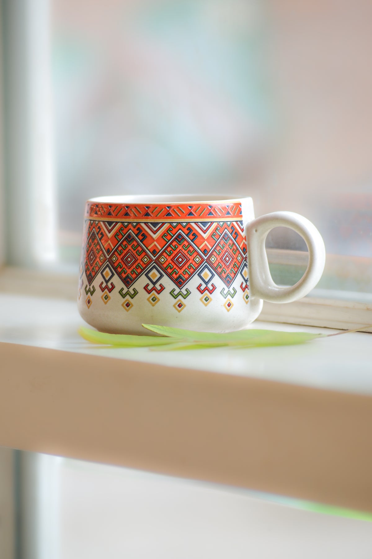 Cream Ceramic Mug with Pattern