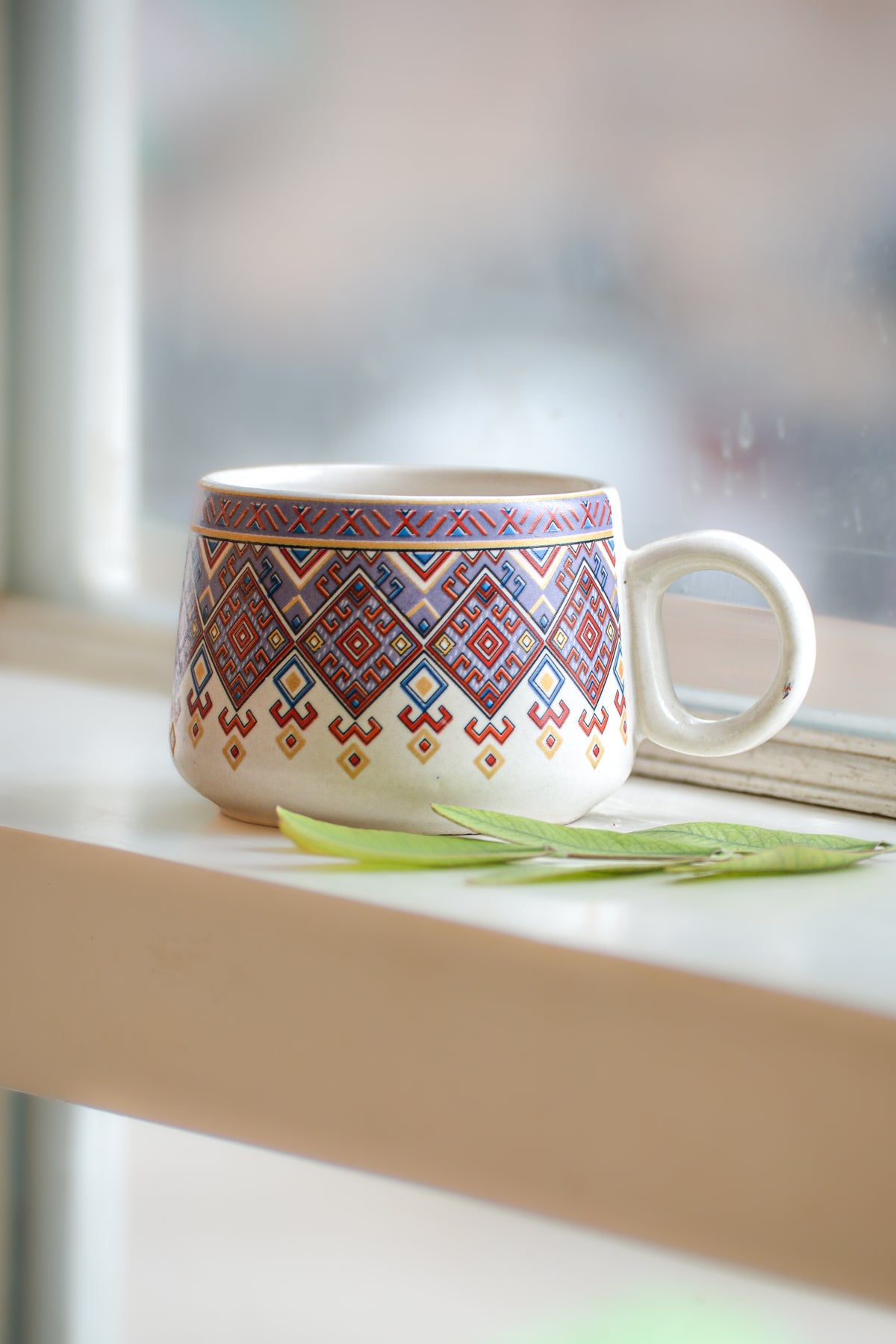 Cream Ceramic Mug with Pattern