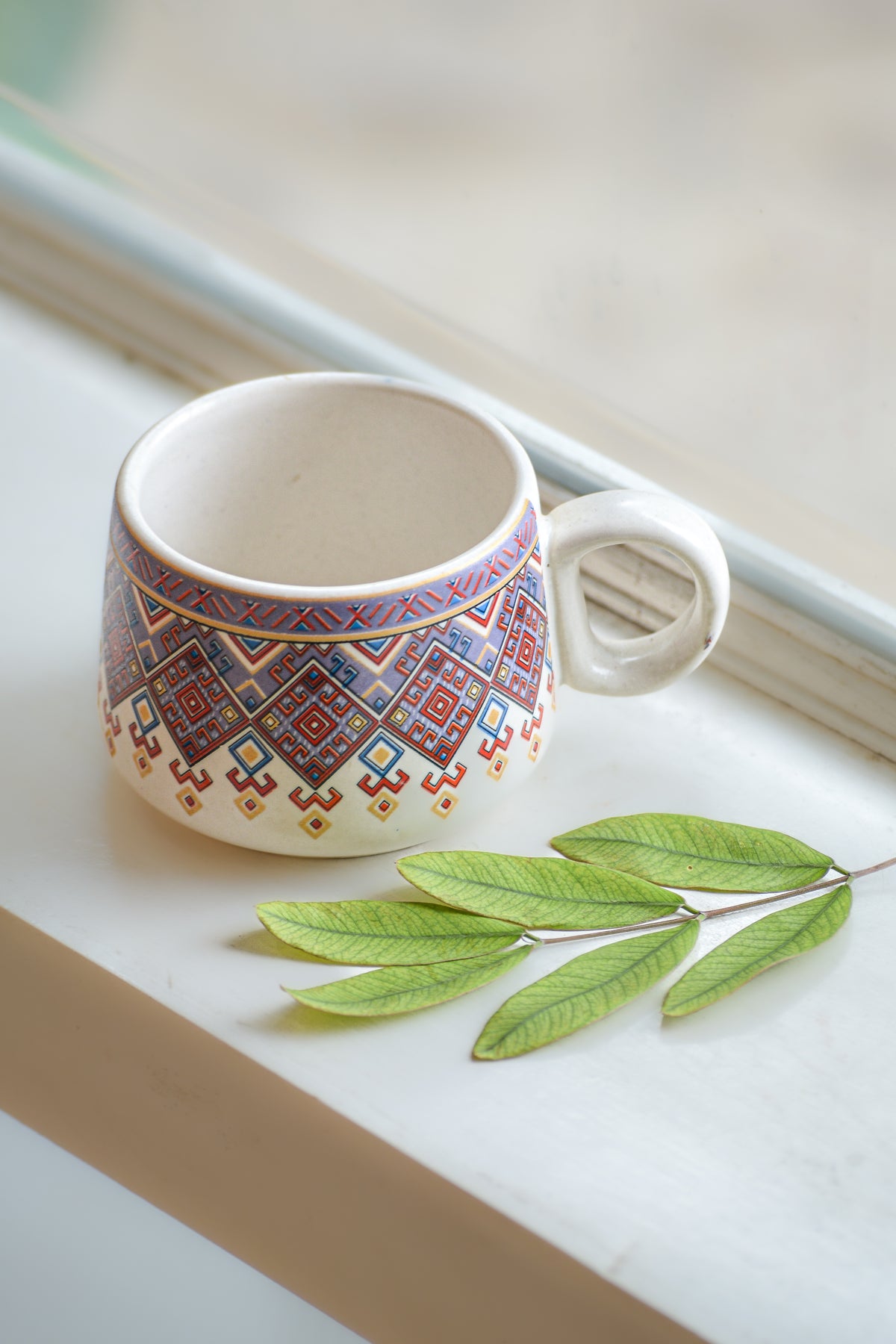 Cream Ceramic Mug with Pattern
