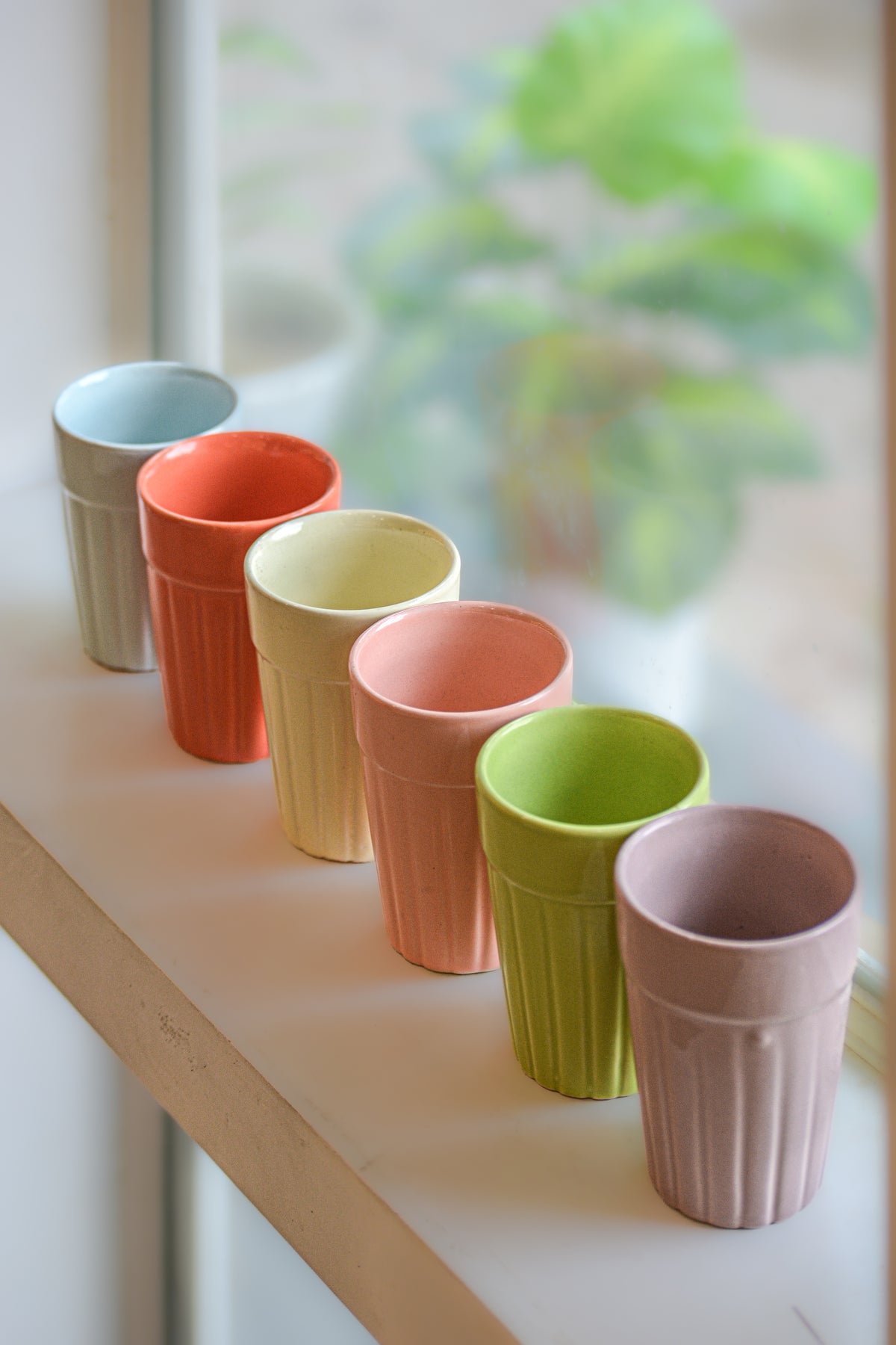 Multi-Color Textured Tea Glass Set (6-Piece)